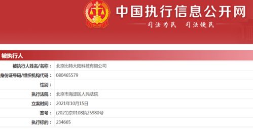 比特大陆新增被执行人信息，技术开发纠纷引关注